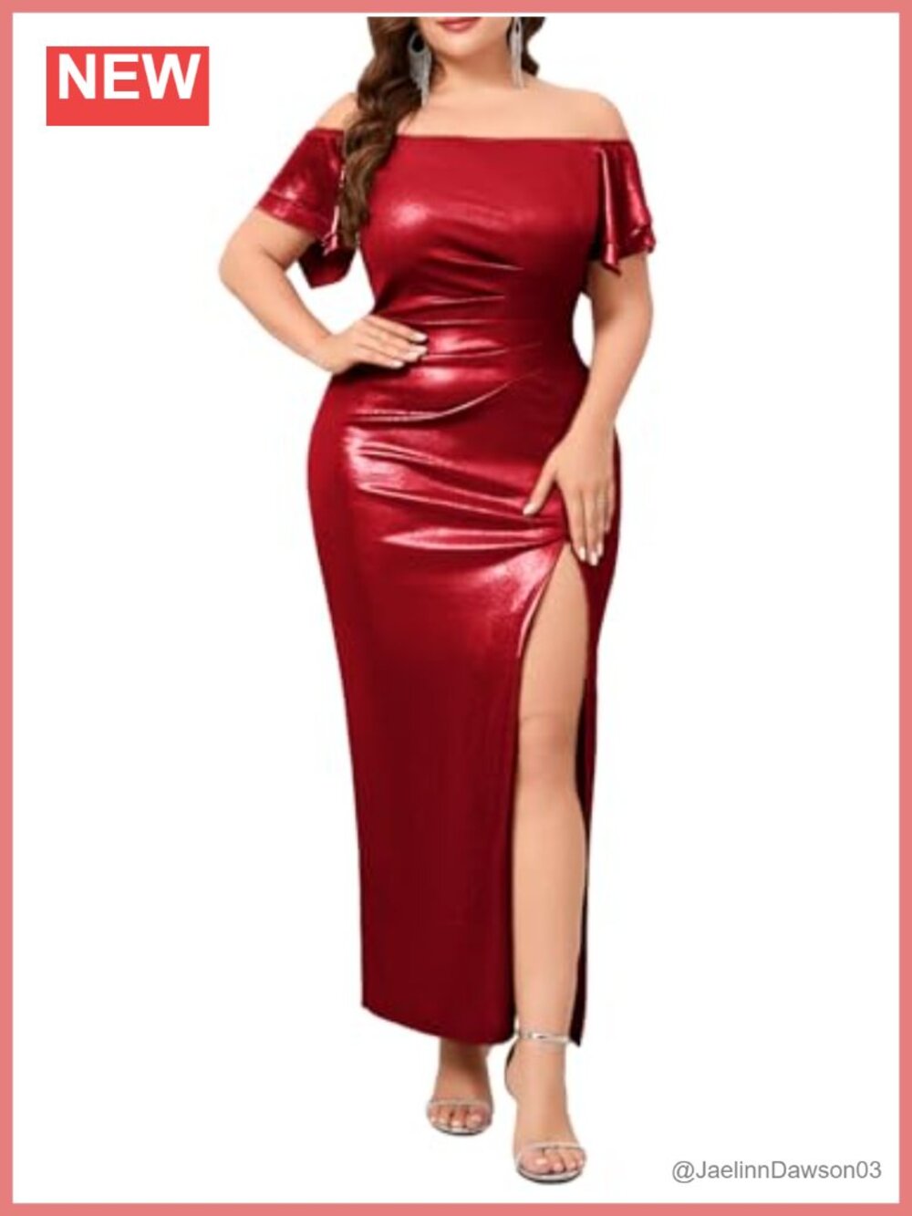 Plus Size Off Shoulder Formal Maxi Dress Ruffle Sleeve Evening Gown